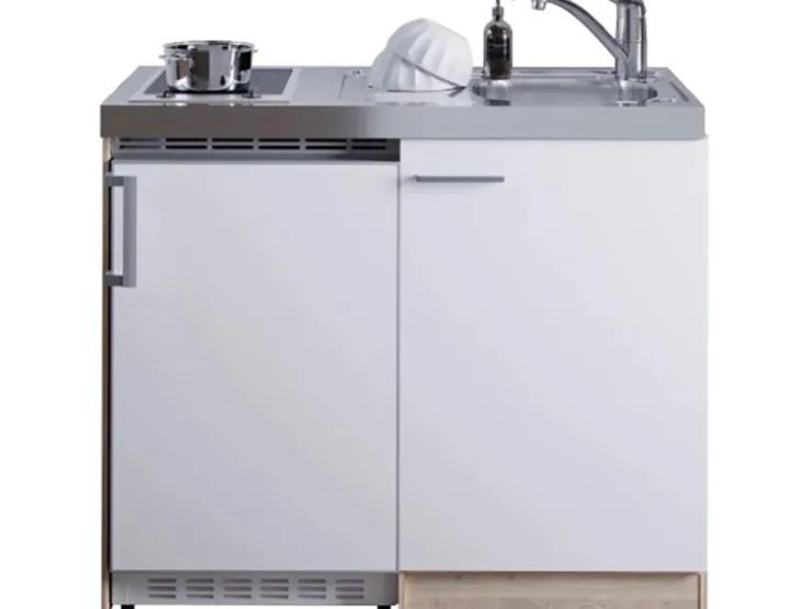 Clearance Respekta Miniküche MK100ESWC 100 cm -Eiche Sägerau Nachbildung Weiß