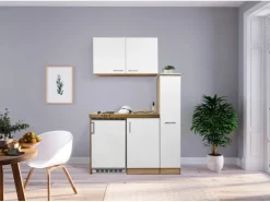 Best Respekta Miniküche MK130ESWOS 130 cm -Eiche Sägerau Nachbildung Weiß