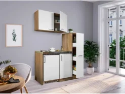 Best Respekta Miniküche MK130ESWOS 130 cm -Eiche Sägerau Nachbildung Weiß