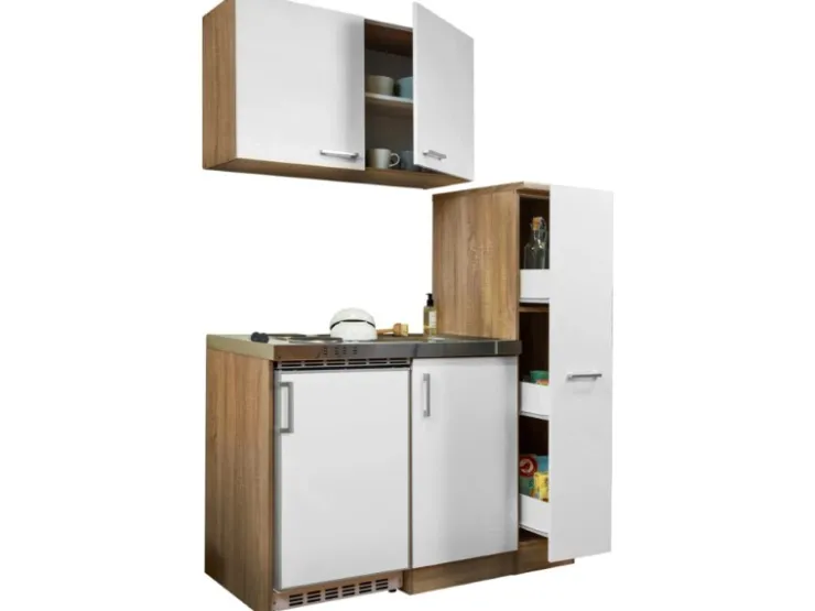 Best Respekta Miniküche MK130ESWOS 130 cm -Eiche Sägerau Nachbildung Weiß