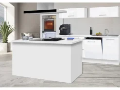 Clearance Respekta Premium Inselküche 280 cm -Eiche Grau Grau Hochglanz