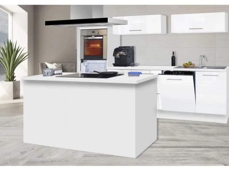 Clearance Respekta Premium Inselküche 280 cm -Eiche Grau Grau Hochglanz