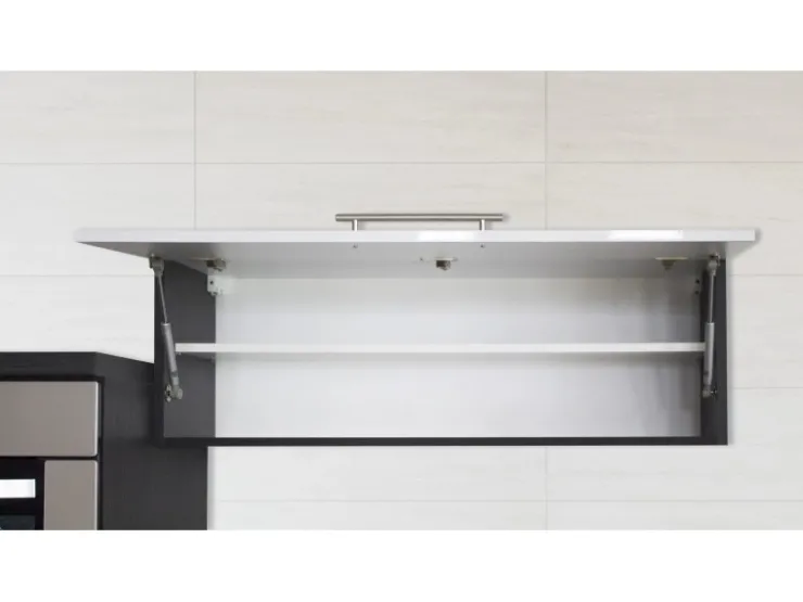 Clearance Respekta Premium Inselküche 280 cm -Eiche Grau Grau Hochglanz