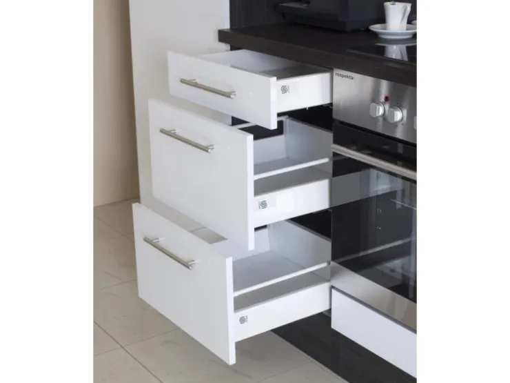 Clearance Respekta Premium Inselküche 280 cm -Eiche Grau Grau Hochglanz