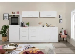 Clearance Respekta Premium Inselküche 280 cm -Eiche Grau Grau Hochglanz