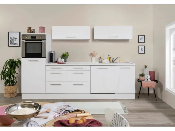 Clearance Respekta Premium Inselküche 280 cm -Eiche Grau Grau Hochglanz