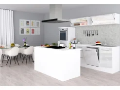 Clearance Respekta Premium Inselküche 280 cm -Eiche Grau Grau Hochglanz