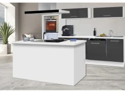 Clearance Respekta Premium Inselküche 280 cm -Weiß Grau Hochglanz