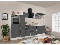 Sale Respekta Premium Küchenzeile 310 cm Hochbau -Weiß Grau Hochglanz