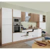 Sale Premium Küchenzeile GLRP445HESWGKEOES Grifflos 445 cm Weiß Eiche NB Kühlschränke|Einbauküchen