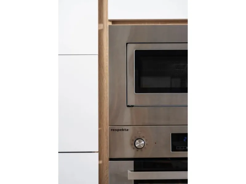 Sale Premium Küchenzeile GLRP445HESWGKEOES Grifflos 445 cm Weiß Eiche NB Kühlschränke|Einbauküchen