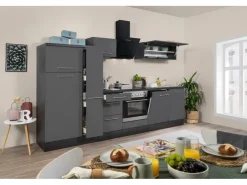 Clearance Respekta Premium Küchenzeile 310 cm -Eiche Grau Grau Hochglanz