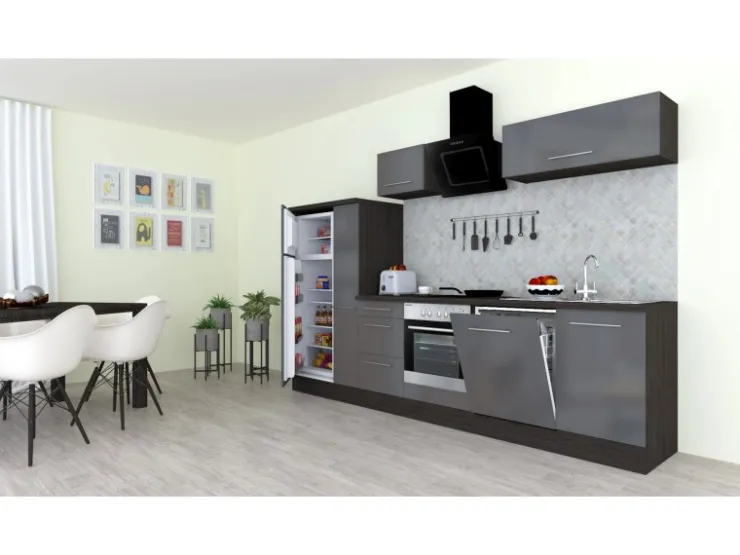 Clearance Respekta Premium Küchenzeile 310 cm -Eiche Grau Grau Hochglanz