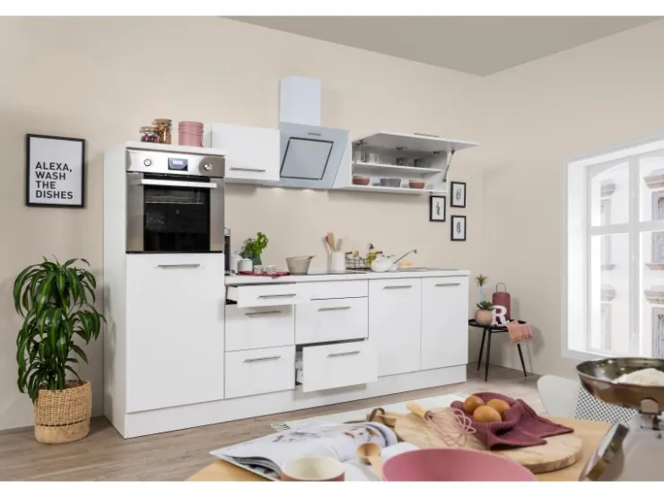 Respekta Premium Kühlschränke|Einbauküchen<Küchenzeile 270 cm Hochbau Weiß Hochglanz Hochglanz Weiß