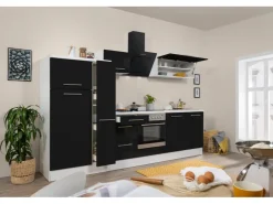 Clearance Respekta Premium Küchenzeile 300 cm -Weiß Schwarz Hochglanz