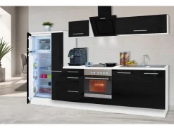 Clearance Respekta Premium Küchenzeile 300 cm -Weiß Schwarz Hochglanz