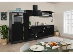 Online Respekta Premium Küchenzeile 310 cm Hochbau -Eiche Grau Schwarz Hochglanz