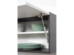 Respekta Premium Kochfelder|Kühlschränke<Küchenzeile 270 cm -Eiche Grau Schwarz Hochglanz