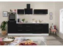 Clearance Respekta Premium Küchenzeile 280 cm Hochbau -Weiß Schwarz Hochglanz