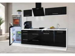 Clearance Respekta Premium Küchenzeile 280 cm Hochbau -Weiß Schwarz Hochglanz
