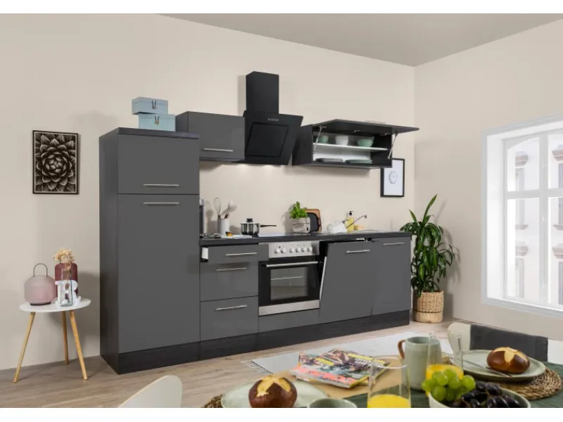 Sale Küchenzeile 280 cm -Eiche Grau Kochfelder|Winkelküchen