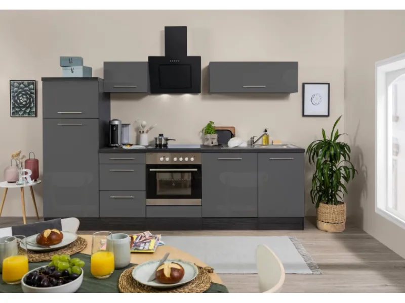 Sale Küchenzeile 280 cm -Eiche Grau Kochfelder|Winkelküchen