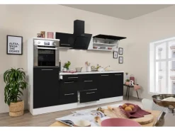 Respekta Premium Kochfelder|Kühlschränke<Küchenzeile 270 cm Hochbau -Weiß Schwarz Hochglanz