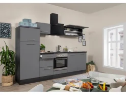 Hot Respekta Premium Küchenzeile 270 cm -Eiche Grau Grau Hochglanz