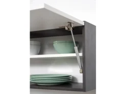 Discount Küchenzeile 250 cm Weiß Hochglanz-Eiche Grau Kochfelder