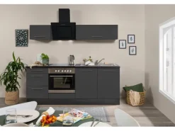 Respekta Premium Küchenzeile 210 cm -Eiche Grau Grau Hochglanz