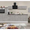 Best Premium Küchenzeile Amanda 310 cm  Beton-Optik-Weiß Kühlschränke|Kochfelder