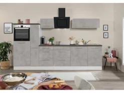 Best Premium Küchenzeile Amanda 310 cm Beton-Optik-Weiß Kühlschränke|Kochfelder