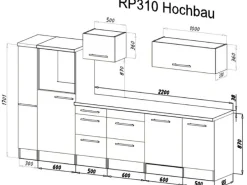 Best Premium Küchenzeile Amanda 310 cm Beton-Optik-Weiß Kühlschränke|Kochfelder
