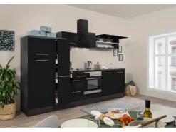 Online Respekta Premium Küchenzeile 300 cm -Eiche Grau Schwarz Hochglanz