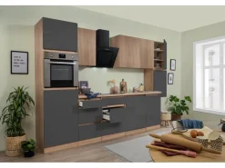 Sale Respekta Premium Küchenzeile GLRP330HESGOES Grifflos 330 cm Grau Eiche Säger. NB