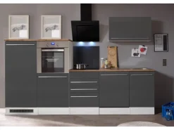 Respekta Premium Winkelküchen|Einbauküchen<Küchenzeile BERP290HWGC 290 cm -Weiß Grau Hochglanz
