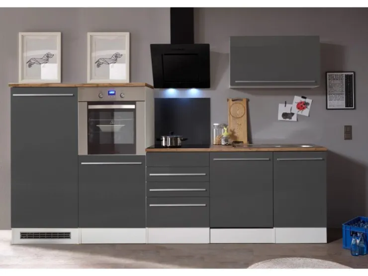 Respekta Premium Winkelküchen|Einbauküchen<Küchenzeile BERP290HWGC 290 cm -Weiß Grau Hochglanz