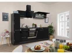 Sale Respekta Premium Küchenzeile 250 cm -Eiche Grau Schwarz Hochglanz