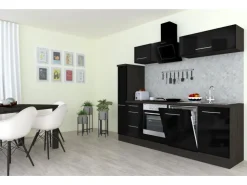 Sale Respekta Premium Küchenzeile 250 cm -Eiche Grau Schwarz Hochglanz