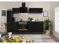 Sale Respekta Premium Küchenzeile 250 cm -Eiche Grau Schwarz Hochglanz
