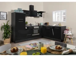 Online Respekta Premium Winkelküche 260 x 200 cm -Eiche Grau Schwarz Hochglanz