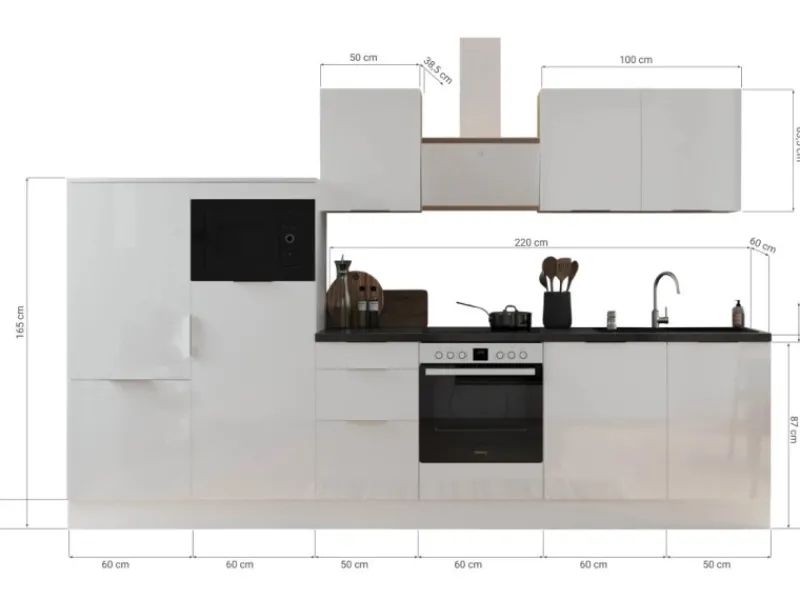 Selection Küchenzeile Elisabeth RS340AGH 340 cm Grau-Artisan Eiche Nb. Kühlschränke