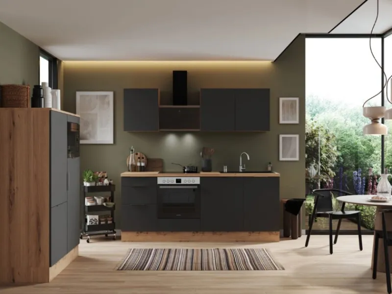 Selection Küchenzeile Elisabeth RS340AGH 340 cm Grau-Artisan Eiche Nb. Kühlschränke