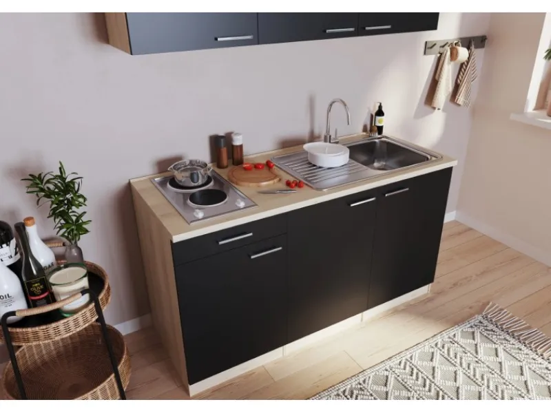 Sale Singleküche Luis 150 cm -Eiche sägerau Single-Küchen|Pantryküchen