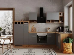 Best Winkelküche BEKBL310EGC 310 x 172 cm Grau-Wildeiche Nachbildung Winkelküchen|Herde