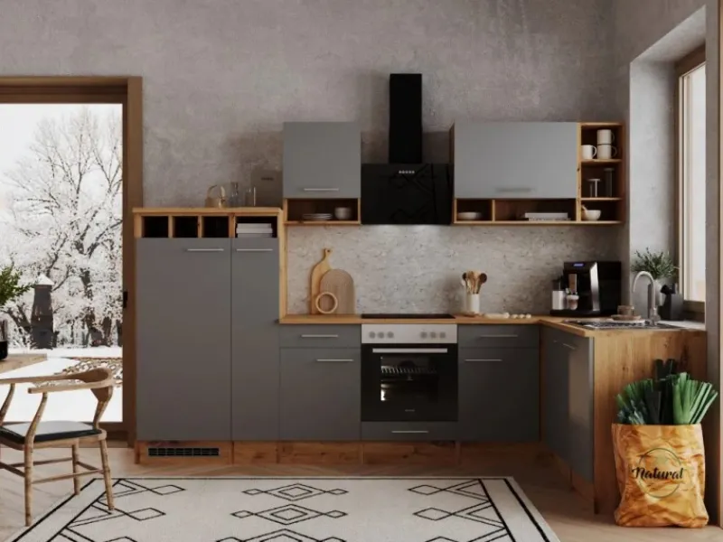 Best Winkelküche BEKBL310EGC 310 x 172 cm Grau-Wildeiche Nachbildung Winkelküchen|Herde