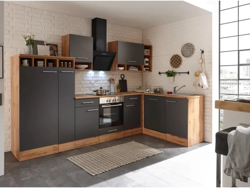 Best Winkelküche BEKBL310EGC 310 x 172 cm Grau-Wildeiche Nachbildung Winkelküchen|Herde