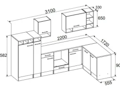 Best Winkelküche BEKBL310EGC 310 x 172 cm Grau-Wildeiche Nachbildung Winkelküchen|Herde