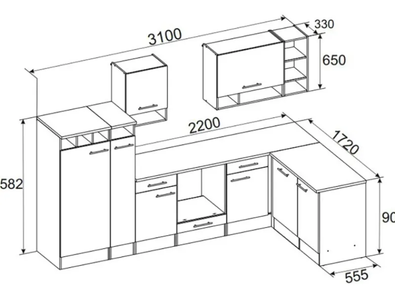 Best Winkelküche BEKBL310EGC 310 x 172 cm Grau-Wildeiche Nachbildung Winkelküchen|Herde