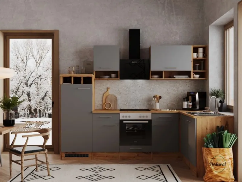 Sale Winkelküche BEKBL280EGC 280 x 172 cm Grau-Wildeiche Nachbildung Winkelküchen